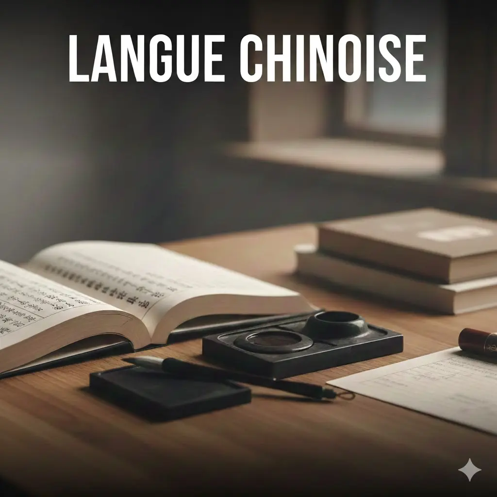 Gros plan sur du papier traditionnel avec un pinceau, matériel d'apprentissage de la langue.